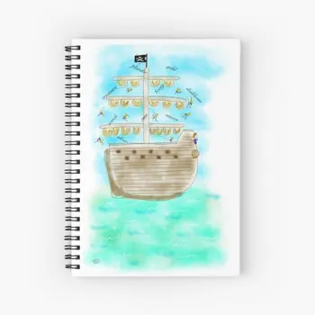 Блокнот на спирали с рисунком пиратского корабля, 120 Страниц, блокнот с линейкой для колледжа, для рабочих заметок, ведения дневника, подарков любителям океана, подарков для детей