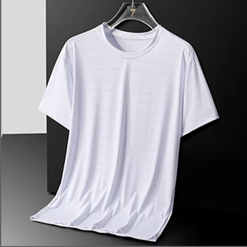 Большая модная повседневная футболка с коротким рукавом для мужчин 2023, летний модный бренд Ice Silk, Быстросохнущий топ Ice Feel