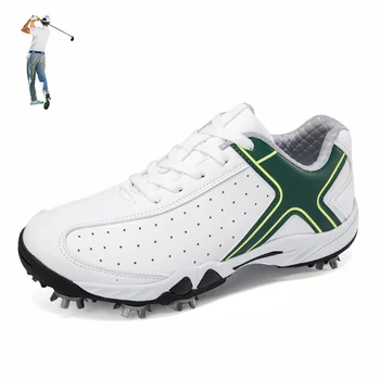 Большие размеры 45 46 Мужские туфли для гольфа с гвоздями Профессиональные женские кроссовки для гольфа Тренировочная кожаная спортивная обувь с шипами для гольфа на траве