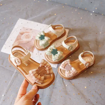 босоножки Sandals for Girls 2023 Summer New Girl Cute Princess Shoes Children's Shoes Bow Tie Beach Shoes сандалии для девочек