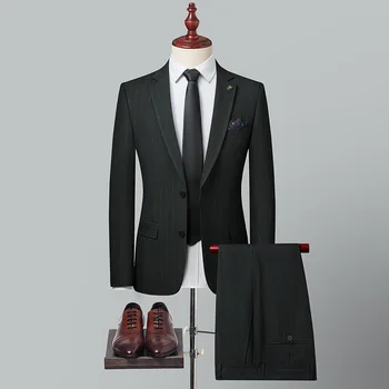 Бутик 2023 (Блейзер + брюки) Мужской модный деловой тонкий джентльменский Простой элегантный полосатый повседневный деловой костюм из 2 предметов