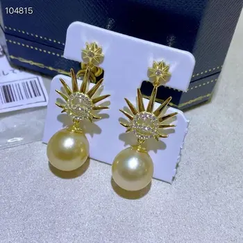 великолепная пара круглых золотых висячих жемчужных сережек южного моря 10-11 мм 925 s серебряные ювелирные изделия 925 пробы для женщин