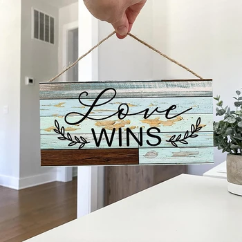 Винтажная прямоугольная деревянная табличка Love Wins: добавьте романтический штрих в вашу спальню и прихожую