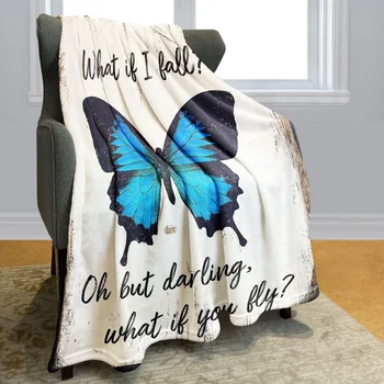 Винтажное синее одеяло с бабочкой с буквенным принтом, отличные подарки для жены, женщин, девочек, супер мягкое фланелевое одеяло на весь сезон
