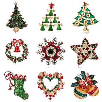 Винтажные рождественские броши с эмалью, носки в виде снежинок, колокольчики, венок на елку, металлические булавки для женщин, мужские модные украшения, подарочные рождественские украшения