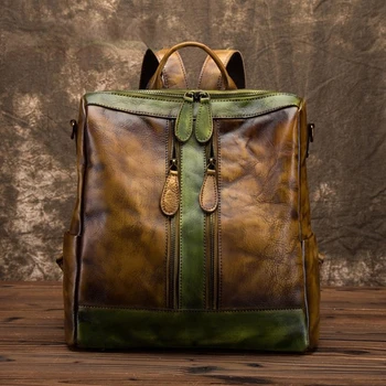 Винтажный женский рюкзак из натуральной кожи 2024, Зимний женский рюкзак большой емкости, хитовый цвет, Повседневные дорожные сумки из натуральной воловьей кожи