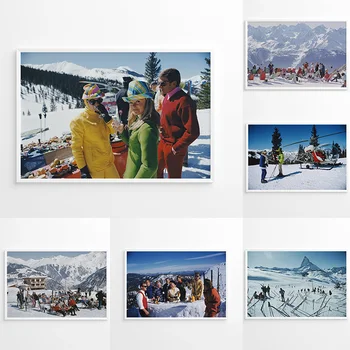 Винтажный тонкий плакат Aarons High Society Winter Skiing, фотографии, принты, живопись на холсте, настенные рисунки, Домашний декор комнаты