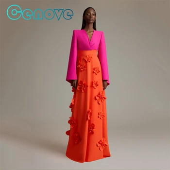 Выпускное платье Cenove с V-образным вырезом и длинными рукавами Длиной до пола, Элегантное вечернее платье для Женщин2023