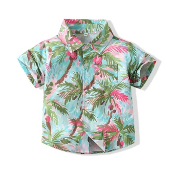Гавайская рубашка для маленьких мальчиков, пляжные летние футболки с коротким рукавом и принтом, топы, рубашка с лацканами, детские футболки для отдыха на берегу моря, одежда