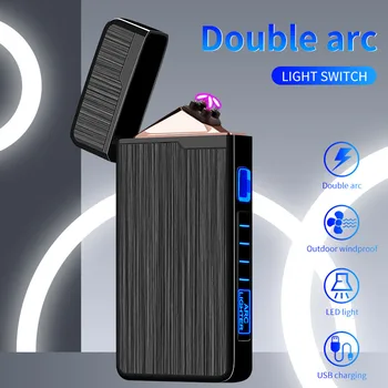 Горячая металлическая ветрозащитная импульсная двухдуговая USB-аккумуляторная зажигалка со светодиодным дисплеем, мощность, сенсорный датчик зажигания, прикуриватель, подарок для мужчин