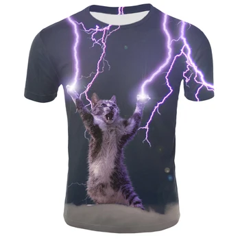 Горячая распродажа 2023 года, 3D-футболка Galaxy Space, футболка с забавным принтом Lightning Cat, Мужская Женская модная повседневная летняя футболка с коротким рукавом