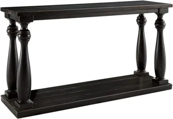 Деревенский коттедж Mallacar Прямоугольный диван-столик с напольной полкой, черный