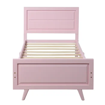Деревянная платформа-кровать Каркас для односпальной кровати с изголовьем и опорой для деревянных планок Белый Розовый