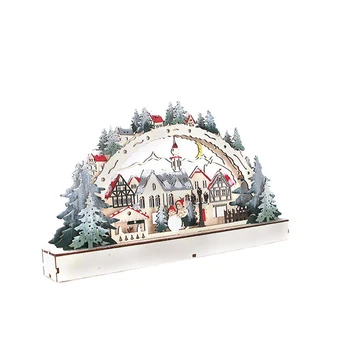 Деревянные украшения со светодиодной подсветкой Wood Bridge Village Коллекционные Рождественские украшения Подарки на батарейках для праздников Фестивалей