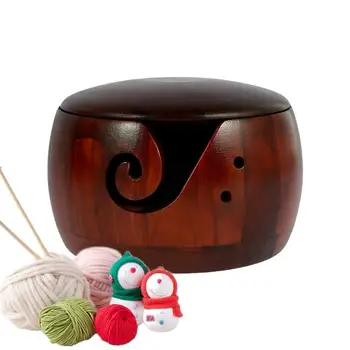 Деревянный держатель для хранения пряжи круглая текстильная шерстяная чаша с отверстием Сосна для вязания крючком Чаша для ткацких ниток DIY Knitting Craft