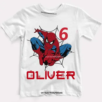 Детская летняя рубашка для мальчика с Человеком-пауком 3, 4, 5, 6, 7 лет, детская одежда для вечеринки с пользовательским именем, футболка с Человеком-пауком на день рождения