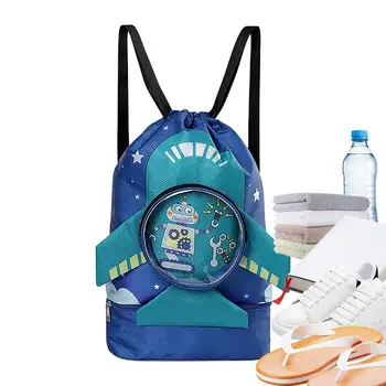 Детская сумка для плавания, рюкзак на шнурке из водонепроницаемой ткани Оксфорд С мокрым карманом, пляжный рюкзак на шнурке, Отдельное отделение для обуви Для