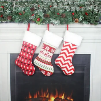 Детские гетры, Новые Рождественские носки, Декоративные носки, Подарочный пакет для конфет, Подвесной Красный шерстяной подарочный пакет