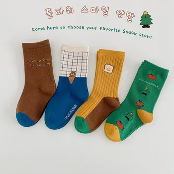 Детские носки, модные спортивные носки ярких свежих цветов для мальчиков, весенне-осенние носки для новорожденных, хлопковые бесшовные носки для девочек, 4 пары