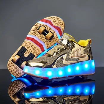Детские роликовые коньки, обувь со светодиодной подсветкой, мигающий свет, 4 колеса, кроссовки для катания на коньках, Мультилегкие, дышащие Для мальчиков и девочек