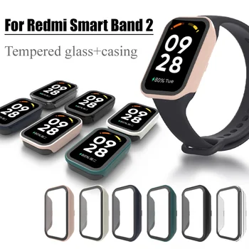 Для Redmi Smart Band 2 Чехол Жесткий чехол для ПК с пленкой из закаленного стекла, защитная пленка для экрана, аксессуары для часов, бампер, чехол для часов