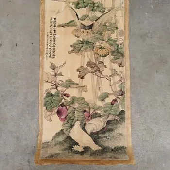 Древнекитайский свиток с изображением рисовой бумаги, нарисованной вручную цветами и птицами