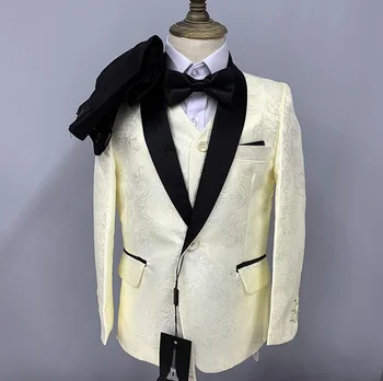 Жаккардовый маленький костюм, детское свадебное платье, банкетный комплект, одежда для мальчиков от 1 до 14 лет, 3 шт., куртка, брюки, жилет