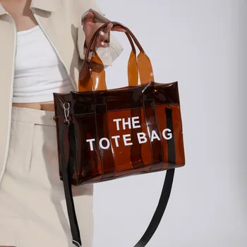 Женская дорожная сумка с надписью, прозрачные сумки с верхней ручкой, ПВХ, повседневная желейная сумка, прозрачные летние пляжные сумки ярких цветов для отдыха