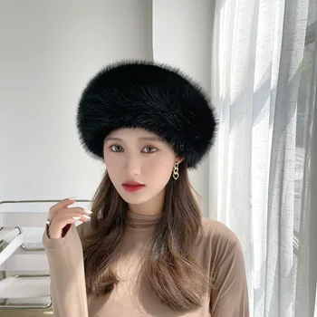 Женская зимняя шапка, модный теплый удобный берет, шапка для защиты ушей из искусственного меха норки