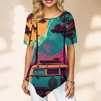 Женская модная футболка с коротким рукавом и принтом в стиле бохо-арт, женская футболка оверсайз, классический топ