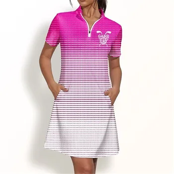 Женская одежда для гольфа с градиентной печатью, модные Летние виды спорта, Удобное быстросохнущее платье с коротким рукавом, теннисное платье, спортивная одежда