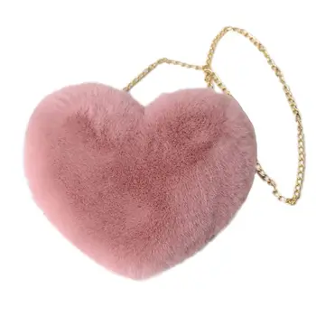 Женская сумка из искусственного меха в форме сердца через плечо, зимняя сумка-тоут, сумка-ранец