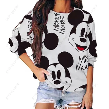 Женская толстовка Disney с Микки Маусом, женское свободное пальто, повседневный длинный пуловер 2023, весенняя и осенняя тонкая одежда