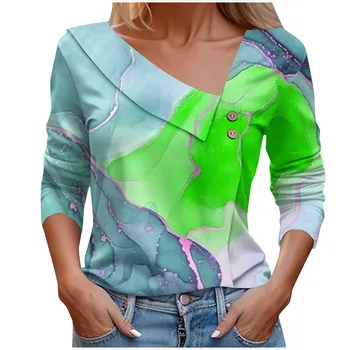 Женская футболка Y2k С текстурным принтом, Футболка Harajuku С длинными рукавами, Осенний Повседневный свитер с V-образным вырезом, Женская одежда