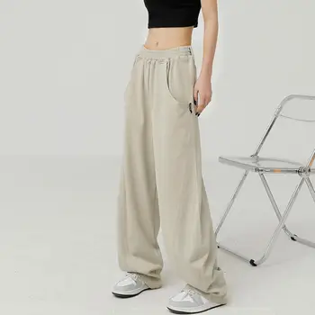 Женские брюки с высокой эластичной талией, широкие Свободные брюки с глубокой промежностью, прямые Толстые Теплые Мягкие карманы, уличная одежда в стиле хип-хоп, Танцевальные спортивные штаны