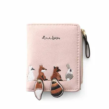 Женские розовые кошельки с милыми животными, держатель для карт, модный короткий женский клатч на молнии, портмоне для монет