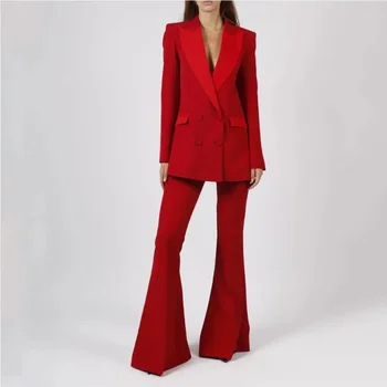 Женский брючный костюм из двух частей (куртка + брюки) Новая модная Красная Элегантная Женская одежда Conjuntos Para Mujeres 2 Piezas