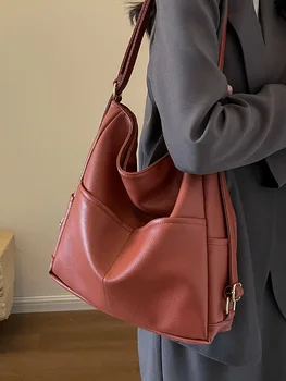 Женский рюкзак из мягкой кожи большой емкости, весна 2024, новая модная сумка через плечо, повседневные универсальные сумки-ведра для поездок на работу