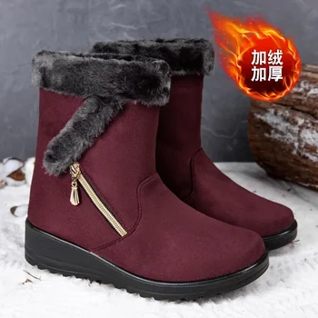 Зимние Теплые новые женские зимние ботинки с боковой цепочкой, замша, 43 размер, Повседневная женская обувь на низком каблуке, сапоги на платформе, Обувь для женщин