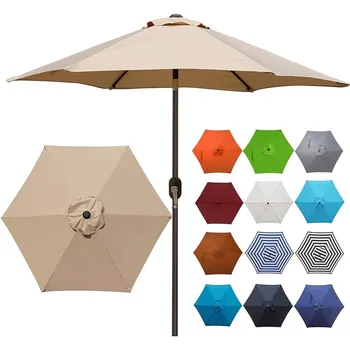 Зонт для патио Blissun длиной 7,5 футов, Рукоятка для наклона зонта для двора с кнопкой наклона (загар) 98% Защищен от ультрафиолета, высокое качество Рассчитано на долгие годы