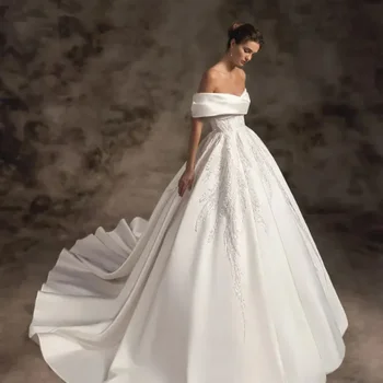 Изысканное свадебное платье принцессы с открытыми плечами, расшитое жемчугом, на молнии, с открытой спиной, свадебное бальное платье на заказ, Vestidos De Noiva, Новинка