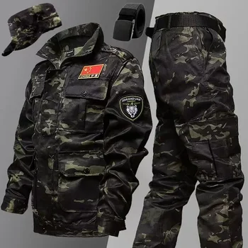 Камуфляжные военно-тактические комплекты, мужская Износостойкая боевая куртка с несколькими карманами + брюки-карго, костюмы для рыбалки на открытом воздухе, мужские
