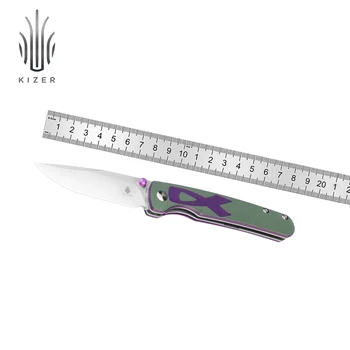 Карманный Нож Kizer Fighter V3633C1 2023 Новый Фиолетовый и Зеленый G10 с Ручкой из Стали 154 см, Складной Нож для Пеших Прогулок