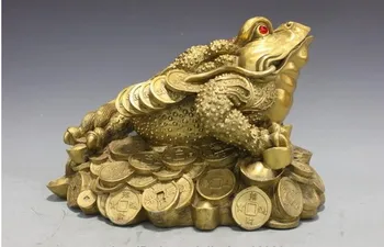 Китай Чистая латунь медь Фэн-Шуй монета Юаньбао жаба лягушка Привлекает Статую Богатства
