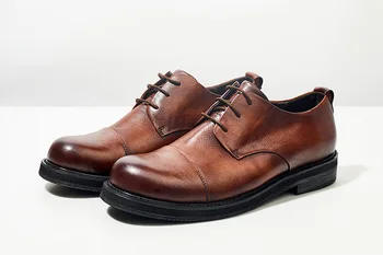 Классические кожаные туфли с круглым носком в британском стиле, мужские оксфорды, деловые Мужские кожаные туфли на плоской подошве с перфорацией типа 