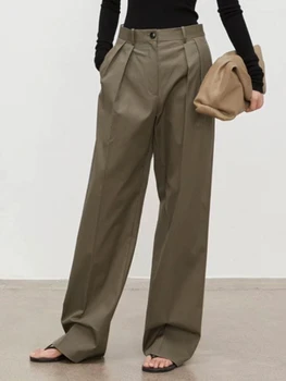 Классические модные прямые брюки средней посадки с широкими штанинами, повседневные брюки в строгом стиле для женщин