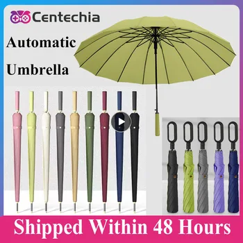 Классический деловой зонт с длинной ручкой из 16 костей, унисекс, винтажный автоматический прямой Усиленный зонт от солнца и дождя с автоматическим складыванием