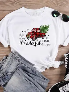 Клетчатый грузовик с елкой, прекрасная праздничная одежда, Новый год, Веселое Рождество, модная женская рубашка, футболка с принтом, Женские футболки, графическая футболка