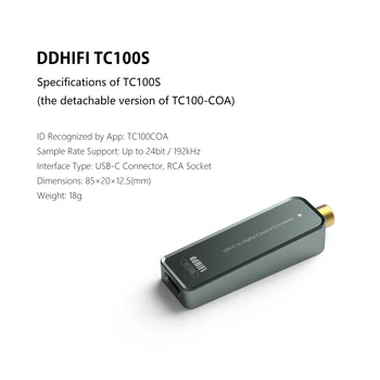 Коаксиальный цифровой интерфейс DDHiFi TC100S USB-C для подключения к RCA и коаксиальный кабель RC100C RCA OCC (съемная версия TC100-COA)