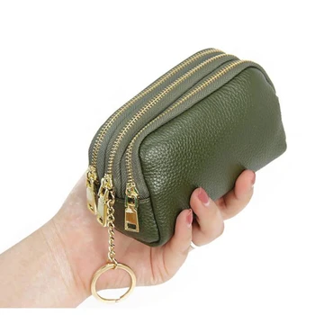 Кожаный женский кошелек для карточек, монет, ключей, мелочи, кошелек с мини-карманом на молнии, популярный кошелек для небольших денег, кошелек большой емкости